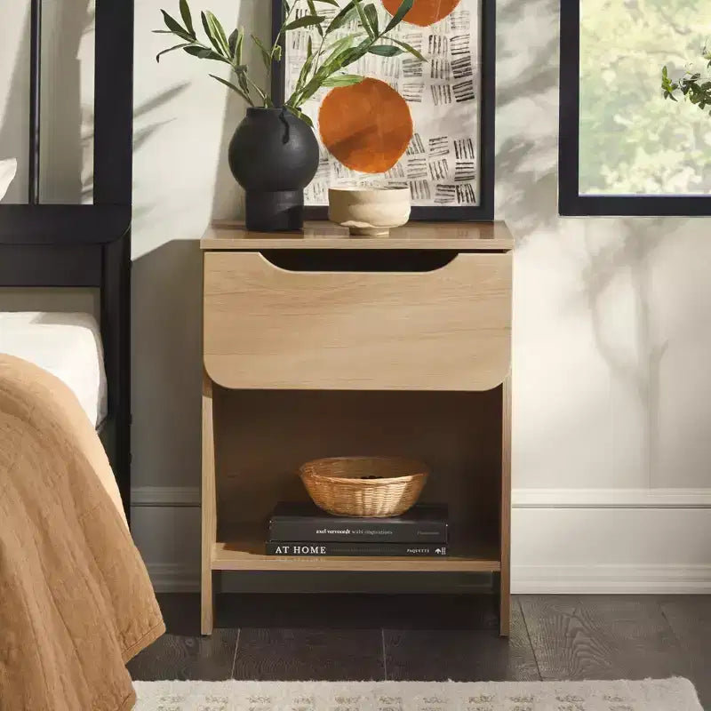 GDFStudio Jett Modern Wooden Nightstand with Drawer and Open Cubby