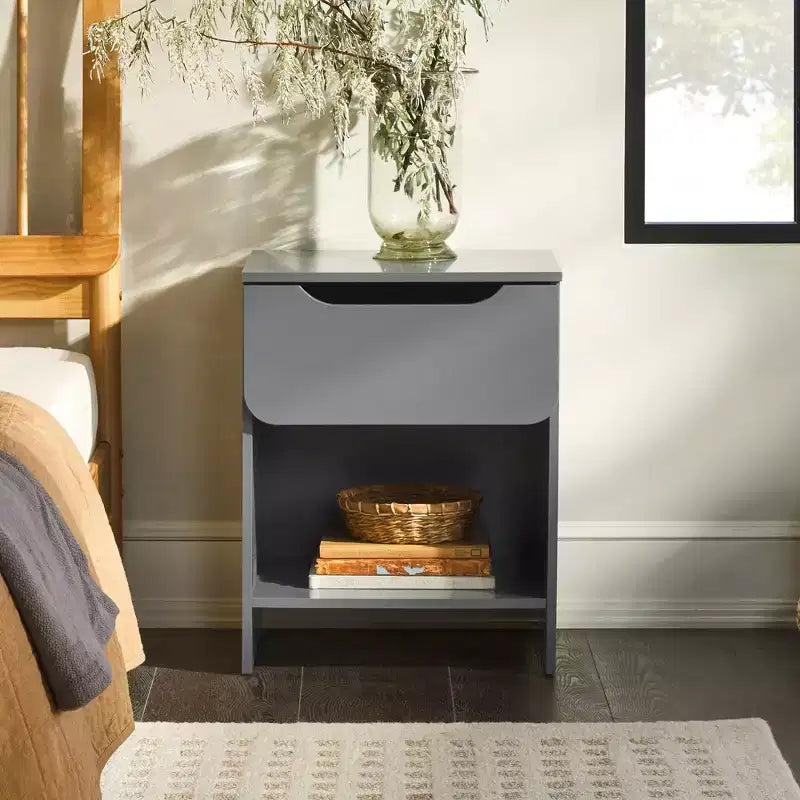 GDFStudio Jett Modern Wooden Nightstand with Drawer and Open Cubby