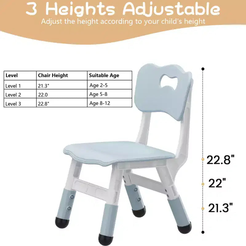 Kids Chair-2 Pack, Plastic Toddler Chair for Boys & Girls Ages 2-6, Max Load 180LB, 3-Level Height Adjustable Toddler Chair, for Home, Daycare