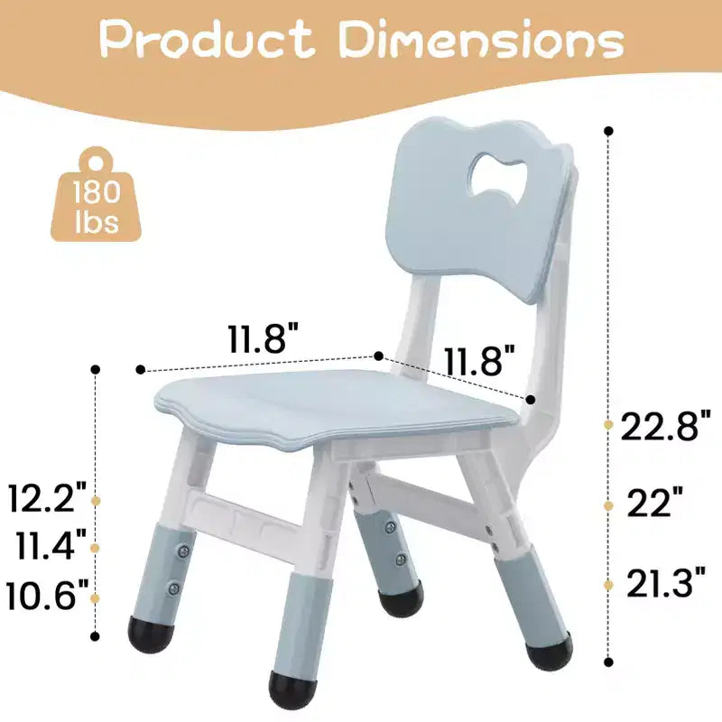 Kids Chair-2 Pack, Plastic Toddler Chair for Boys & Girls Ages 2-6, Max Load 180LB, 3-Level Height Adjustable Toddler Chair, for Home, Daycare