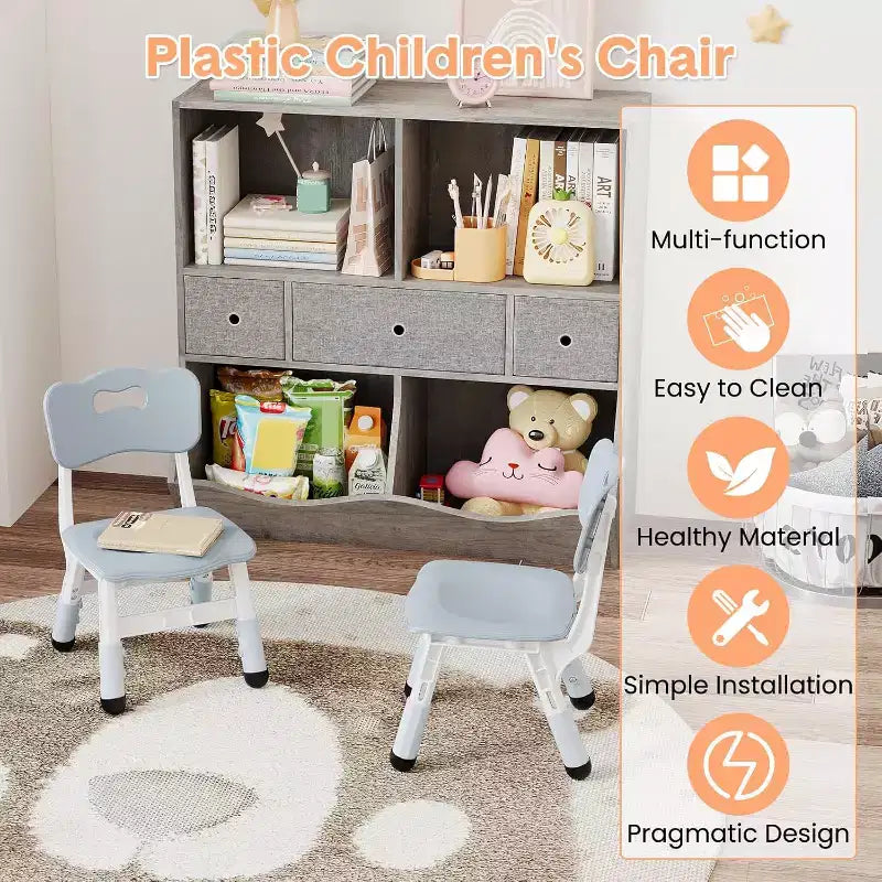 Kids Chair-2 Pack, Plastic Toddler Chair for Boys & Girls Ages 2-6, Max Load 180LB, 3-Level Height Adjustable Toddler Chair, for Home, Daycare