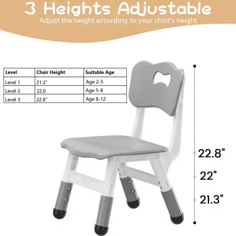 Kids Chair-2 Pack, Plastic Toddler Chair for Boys & Girls Ages 2-6, Max Load 180LB, 3-Level Height Adjustable Toddler Chair, for Home, Daycare