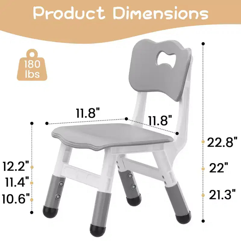 Kids Chair-2 Pack, Plastic Toddler Chair for Boys & Girls Ages 2-6, Max Load 180LB, 3-Level Height Adjustable Toddler Chair, for Home, Daycare