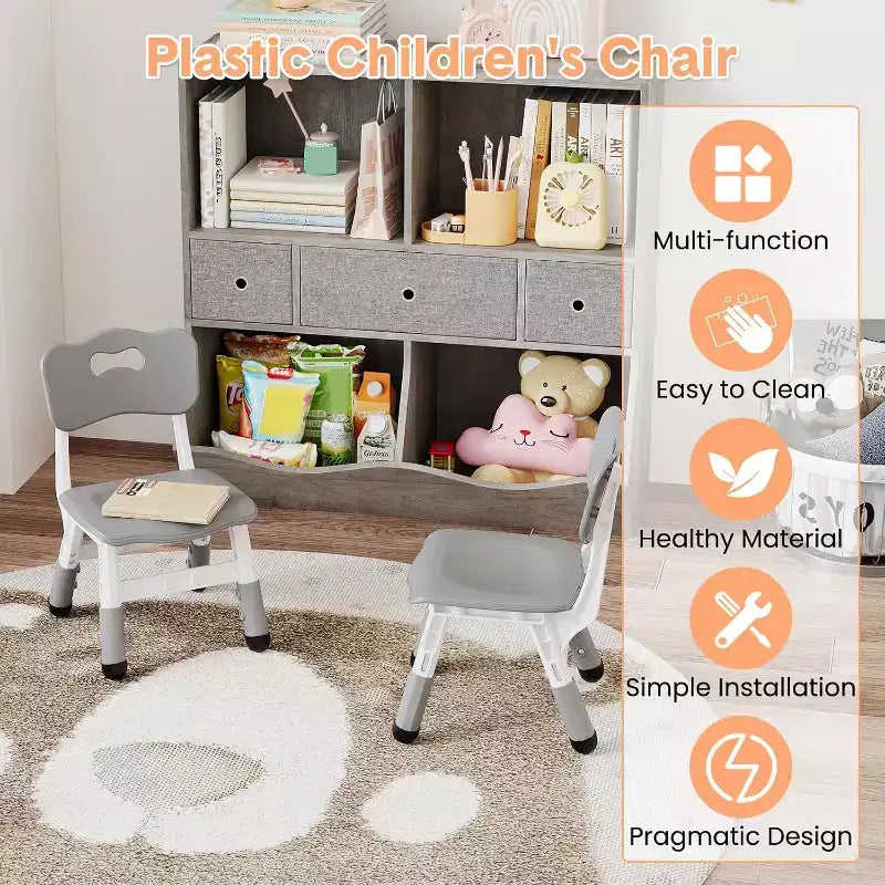 Kids Chair-2 Pack, Plastic Toddler Chair for Boys & Girls Ages 2-6, Max Load 180LB, 3-Level Height Adjustable Toddler Chair, for Home, Daycare