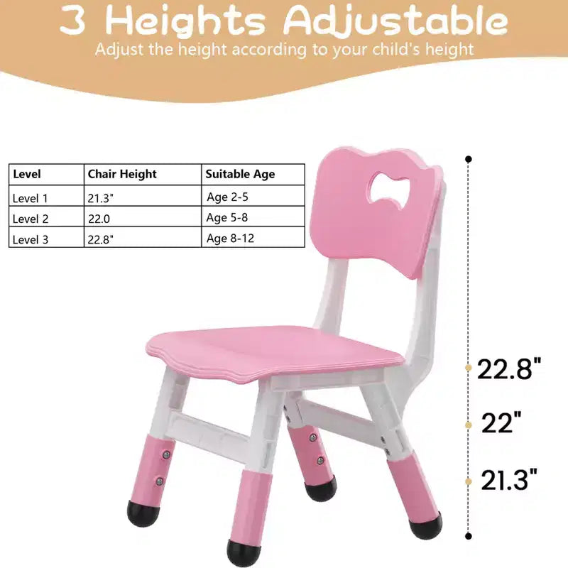 Kids Chair-2 Pack, Plastic Toddler Chair for Boys & Girls Ages 2-6, Max Load 180LB, 3-Level Height Adjustable Toddler Chair, for Home, Daycare