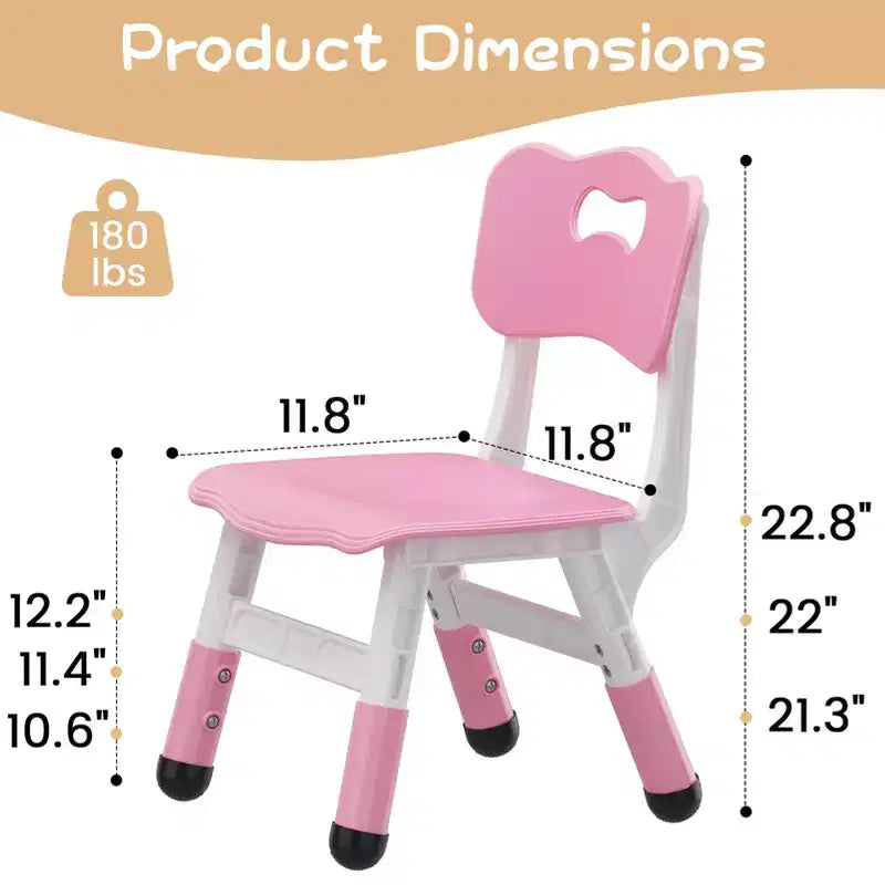 Kids Chair-2 Pack, Plastic Toddler Chair for Boys & Girls Ages 2-6, Max Load 180LB, 3-Level Height Adjustable Toddler Chair, for Home, Daycare