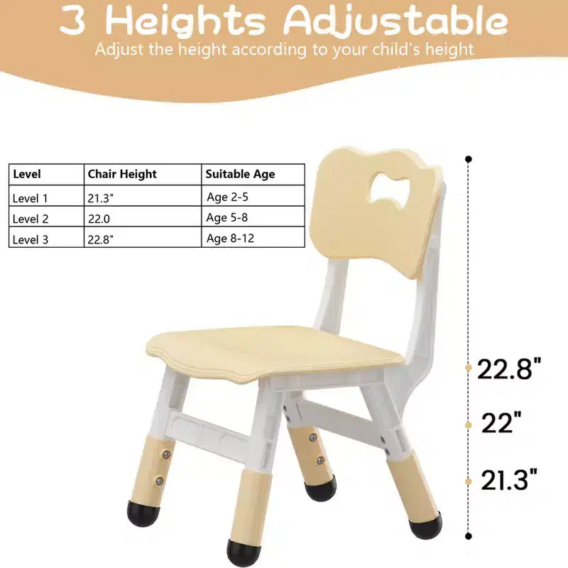 Kids Chair-2 Pack, Plastic Toddler Chair for Boys & Girls Ages 2-6, Max Load 180LB, 3-Level Height Adjustable Toddler Chair, for Home, Daycare
