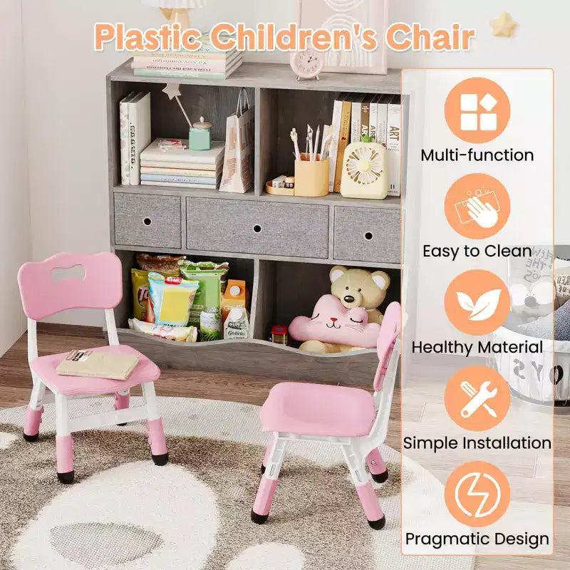 Kids Chair-2 Pack, Plastic Toddler Chair for Boys & Girls Ages 2-6, Max Load 180LB, 3-Level Height Adjustable Toddler Chair, for Home, Daycare