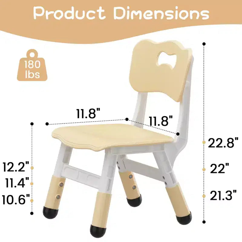 Kids Chair-2 Pack, Plastic Toddler Chair for Boys & Girls Ages 2-6, Max Load 180LB, 3-Level Height Adjustable Toddler Chair, for Home, Daycare