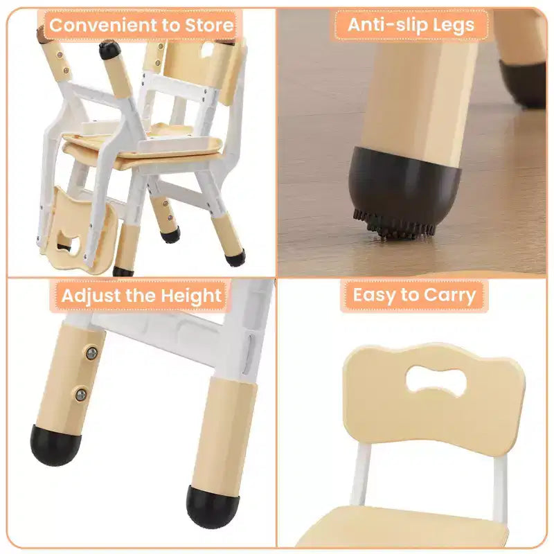 Kids Chair-2 Pack, Plastic Toddler Chair for Boys & Girls Ages 2-6, Max Load 180LB, 3-Level Height Adjustable Toddler Chair, for Home, Daycare