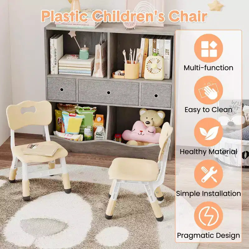 Kids Chair-2 Pack, Plastic Toddler Chair for Boys & Girls Ages 2-6, Max Load 180LB, 3-Level Height Adjustable Toddler Chair, for Home, Daycare