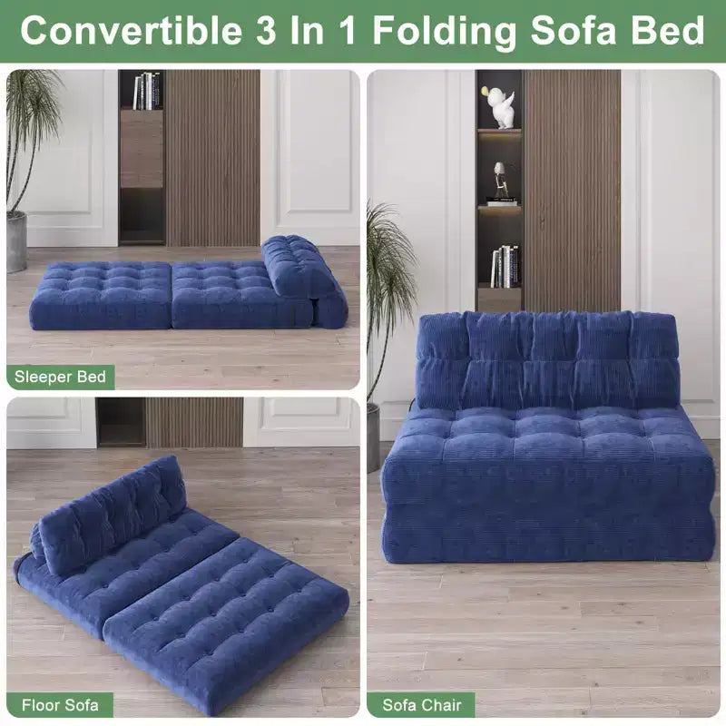 Folding Sofa Bed, Floor-Standing Folding Sofa with Pillows, Futon Sofa Bed Convertible Sleeper Chair with Foldable Mattress Backrest