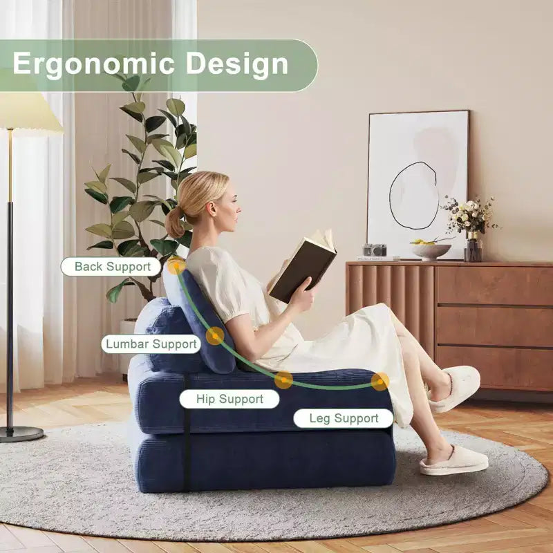 Folding Sofa Bed, Floor-Standing Folding Sofa with Pillows, Futon Sofa Bed Convertible Sleeper Chair with Foldable Mattress Backrest