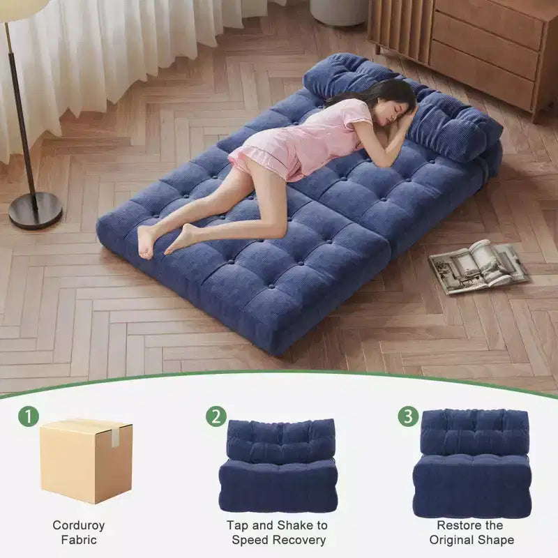 Folding Sofa Bed, Floor-Standing Folding Sofa with Pillows, Futon Sofa Bed Convertible Sleeper Chair with Foldable Mattress Backrest