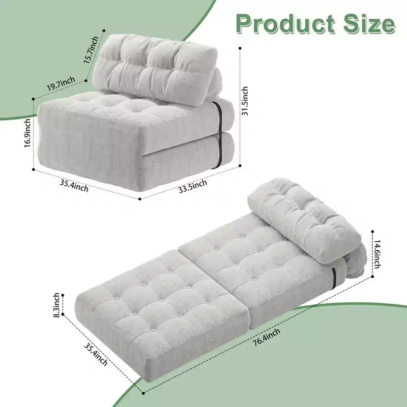 Folding Sofa Bed, Floor-Standing Folding Sofa with Pillows, Futon Sofa Bed Convertible Sleeper Chair with Foldable Mattress Backrest
