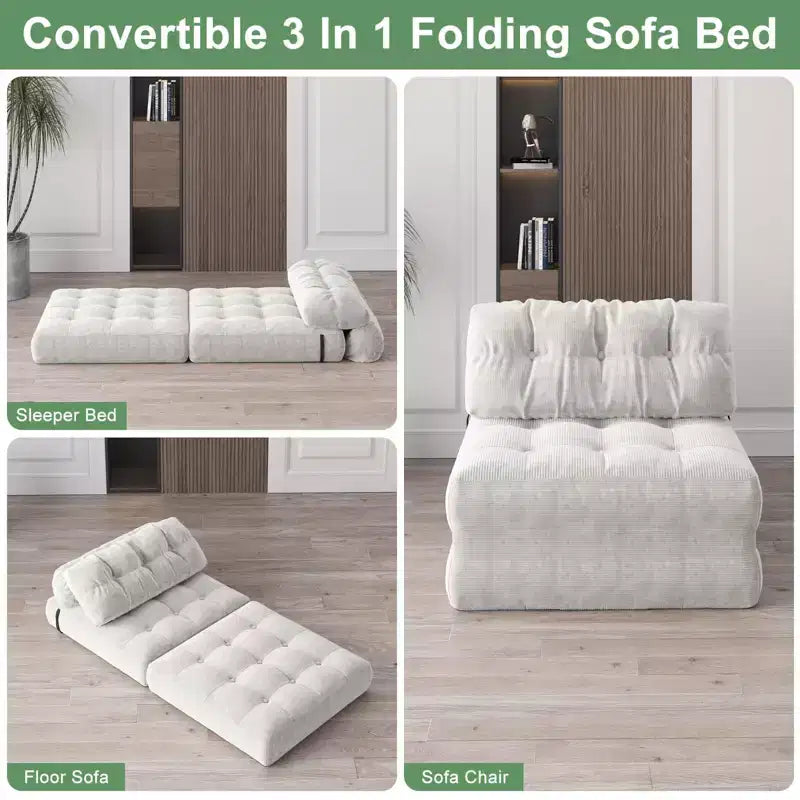 Folding Sofa Bed, Floor-Standing Folding Sofa with Pillows, Futon Sofa Bed Convertible Sleeper Chair with Foldable Mattress Backrest
