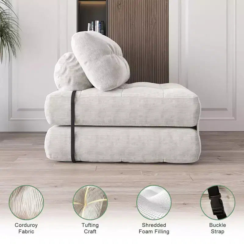 Folding Sofa Bed, Floor-Standing Folding Sofa with Pillows, Futon Sofa Bed Convertible Sleeper Chair with Foldable Mattress Backrest