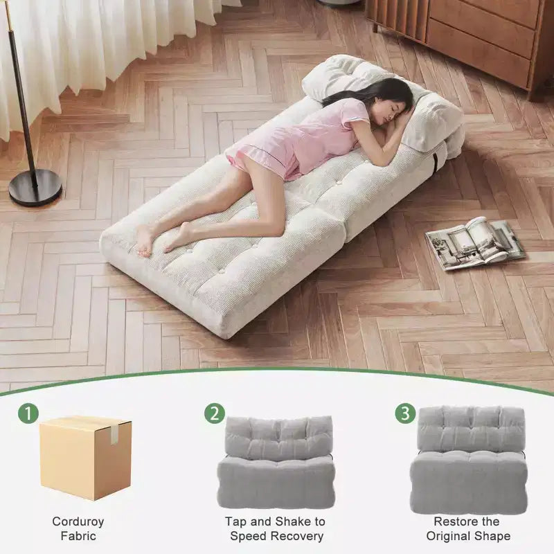 Folding Sofa Bed, Floor-Standing Folding Sofa with Pillows, Futon Sofa Bed Convertible Sleeper Chair with Foldable Mattress Backrest