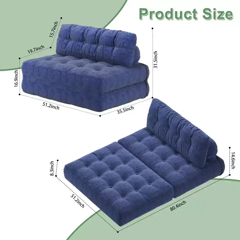 Folding Sofa Bed, Floor-Standing Folding Sofa with Pillows, Futon Sofa Bed Convertible Sleeper Chair with Foldable Mattress Backrest
