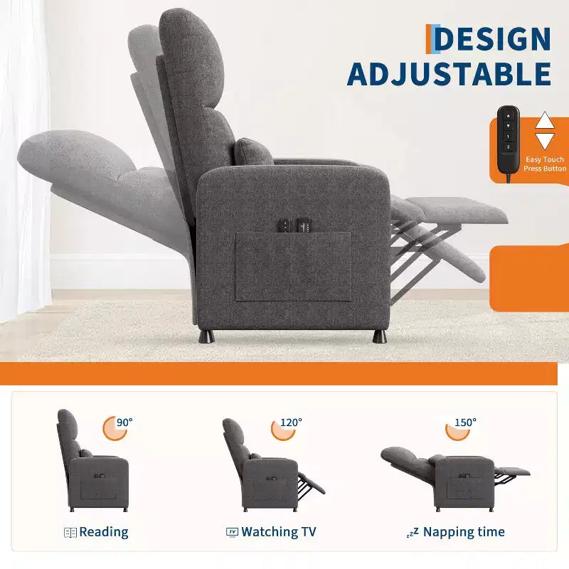 Recliner Chair with Ergonomic Overstuffed Tall Back, Recliner Sofa with Padded Seat, 2 Side Pockets, Home Theater Seating for Living Room