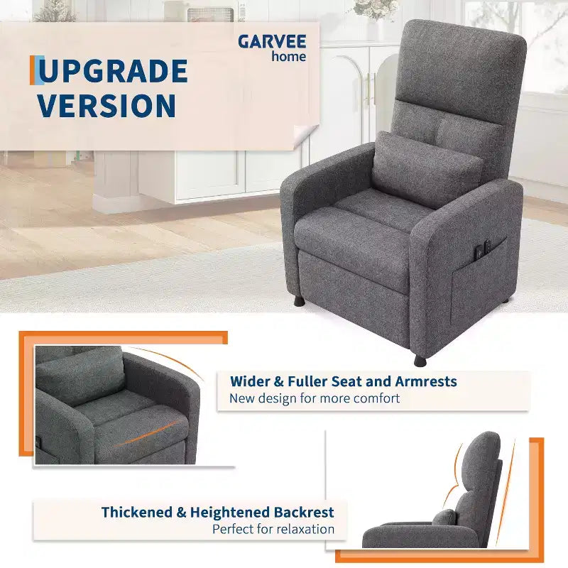 Recliner Chair with Ergonomic Overstuffed Tall Back, Recliner Sofa with Padded Seat, 2 Side Pockets, Home Theater Seating for Living Room