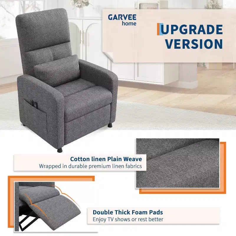 Recliner Chair with Ergonomic Overstuffed Tall Back, Recliner Sofa with Padded Seat, 2 Side Pockets, Home Theater Seating for Living Room