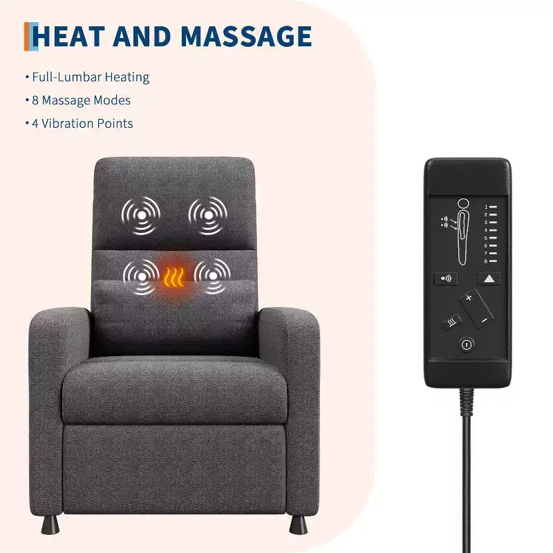 Recliner Chair with Ergonomic Overstuffed Tall Back, Recliner Sofa with Padded Seat, 2 Side Pockets, Home Theater Seating for Living Room