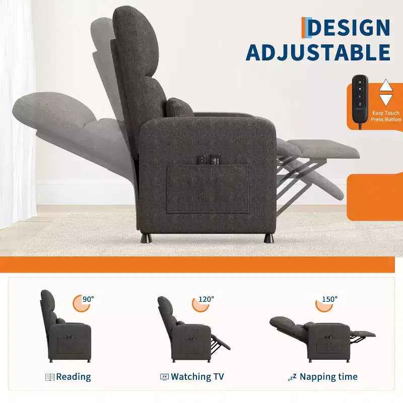 Recliner Chair with Ergonomic Overstuffed Tall Back, Recliner Sofa with Padded Seat, 2 Side Pockets, Home Theater Seating for Living Room