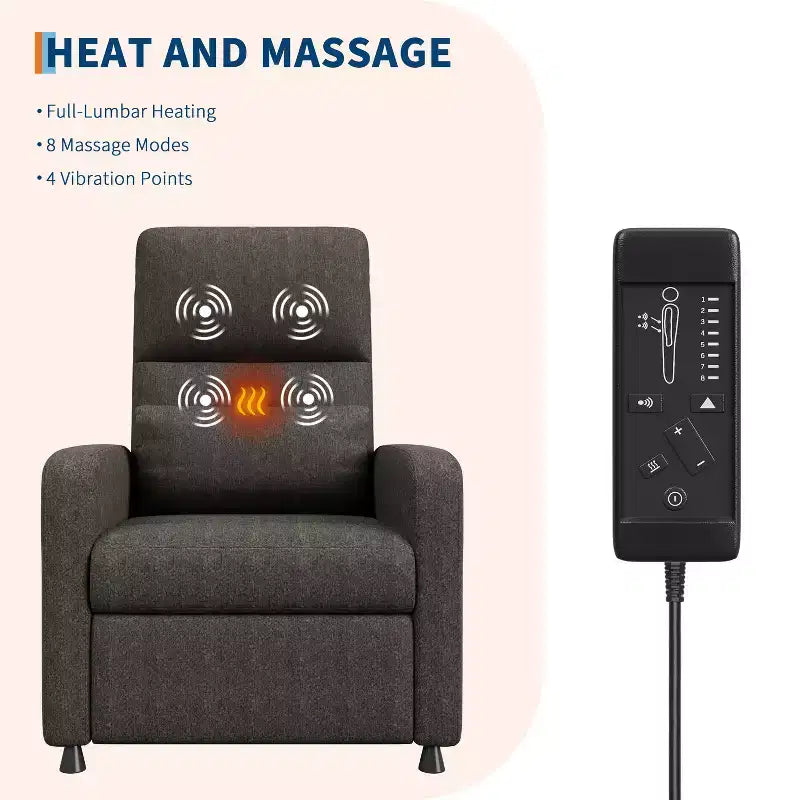 Recliner Chair with Ergonomic Overstuffed Tall Back, Recliner Sofa with Padded Seat, 2 Side Pockets, Home Theater Seating for Living Room