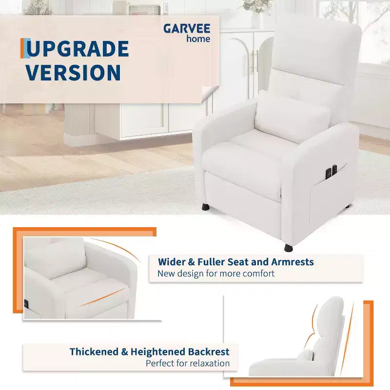 Recliner Chair with Ergonomic Overstuffed Tall Back, Recliner Sofa with Padded Seat, 2 Side Pockets, Home Theater Seating for Living Room