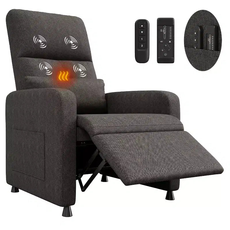 Recliner Chair with Ergonomic Overstuffed Tall Back, Recliner Sofa with Padded Seat, 2 Side Pockets, Home Theater Seating for Living Room
