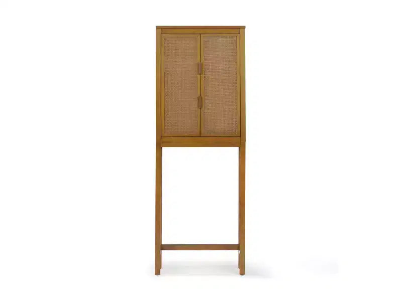 Hatteras Modern Boho Over Toilet Storage Cabinet with Solid Wood & Natural Rattan Accents-Teamson Home