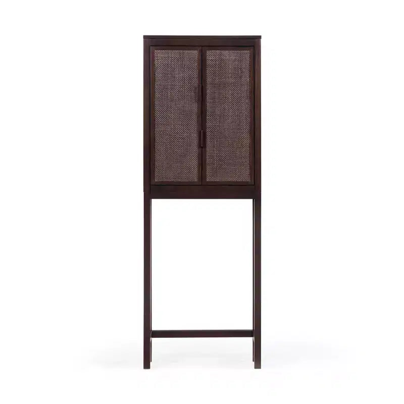 Hatteras Modern Boho Over Toilet Storage Cabinet with Solid Wood & Natural Rattan Accents-Teamson Home