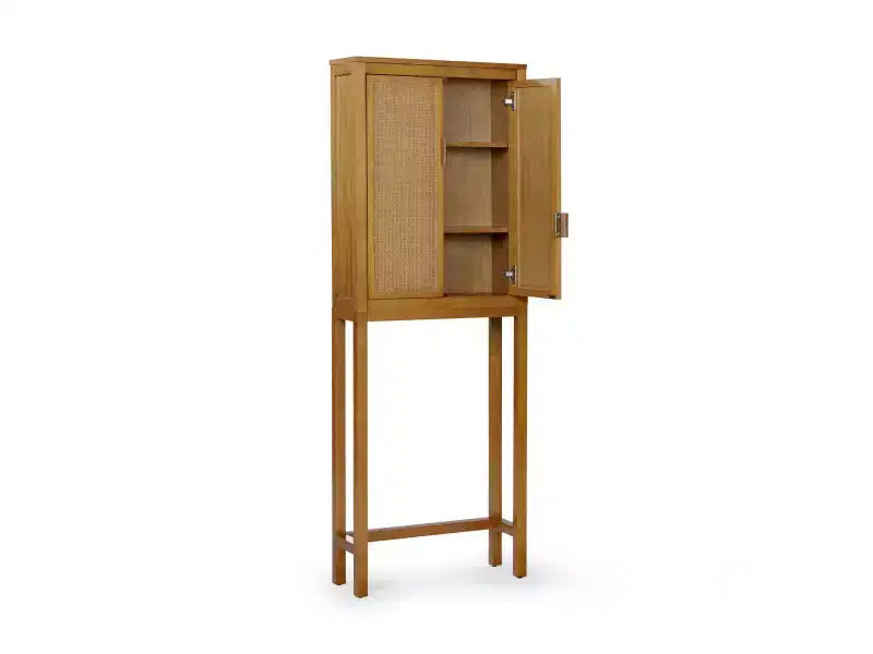 Hatteras Modern Boho Over Toilet Storage Cabinet with Solid Wood & Natural Rattan Accents-Teamson Home