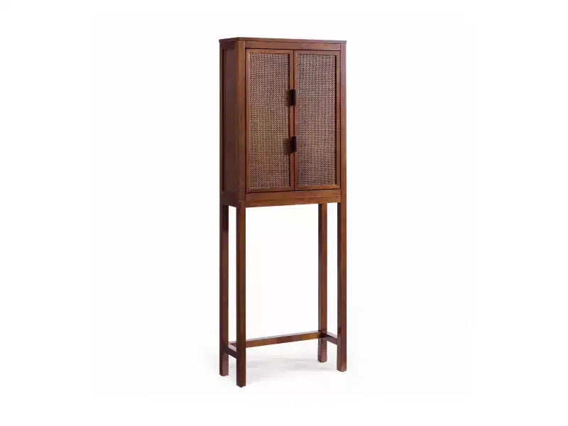 Hatteras Modern Boho Over Toilet Storage Cabinet with Solid Wood & Natural Rattan Accents-Teamson Home