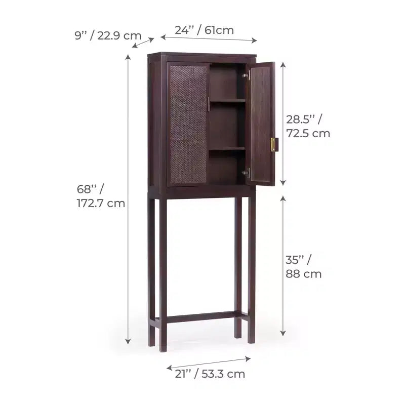 Hatteras Modern Boho Over Toilet Storage Cabinet with Solid Wood & Natural Rattan Accents-Teamson Home