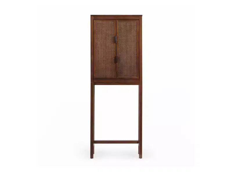 Hatteras Modern Boho Over Toilet Storage Cabinet with Solid Wood & Natural Rattan Accents-Teamson Home
