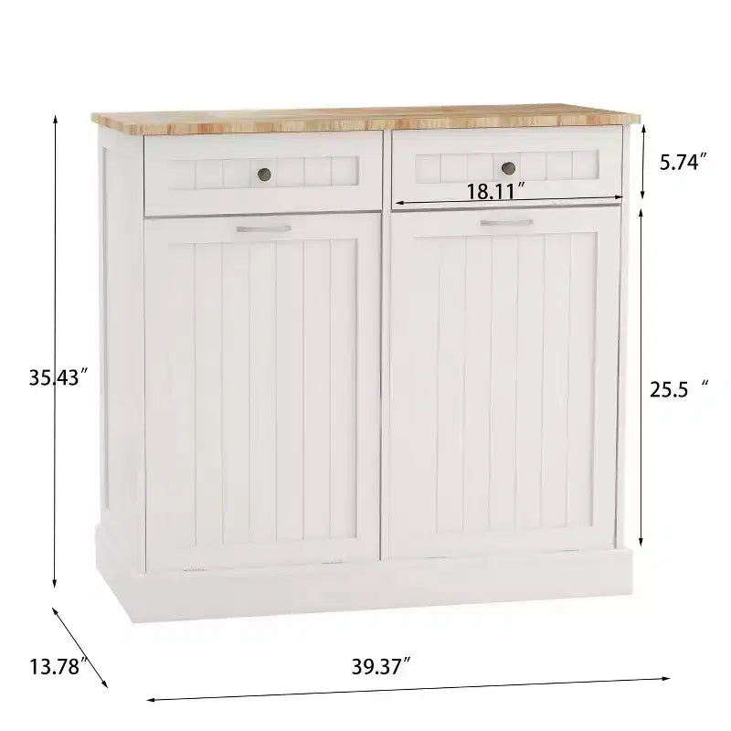 Okak Stoage Cabinet with 2 Tilt-Out Drawers and 2 Sliding Drawers, Sideboard Cabinet with Wood Color Table Top, Kitchen Cabinet for Dining Room, White