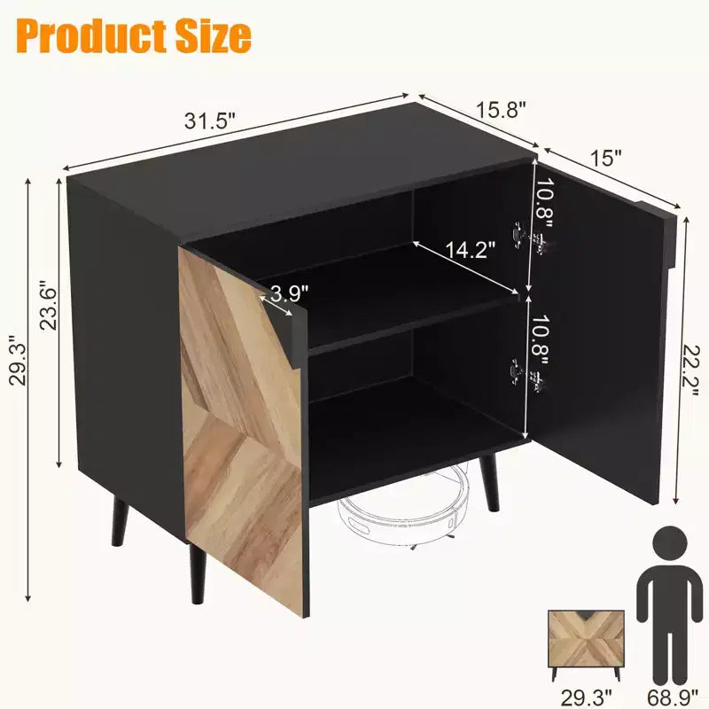 COZONY 31.5 Modern Storage Cabinet with Shelf & Doors, Black and Walnut Grain Sideboard Buffet for Dining Room, Living Room, Entryway