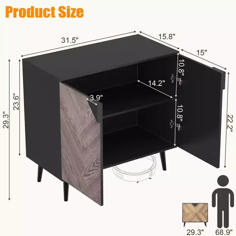 COZONY 31.5 Modern Storage Cabinet with Shelf & Doors, Black and Walnut Grain Sideboard Buffet for Dining Room, Living Room, Entryway