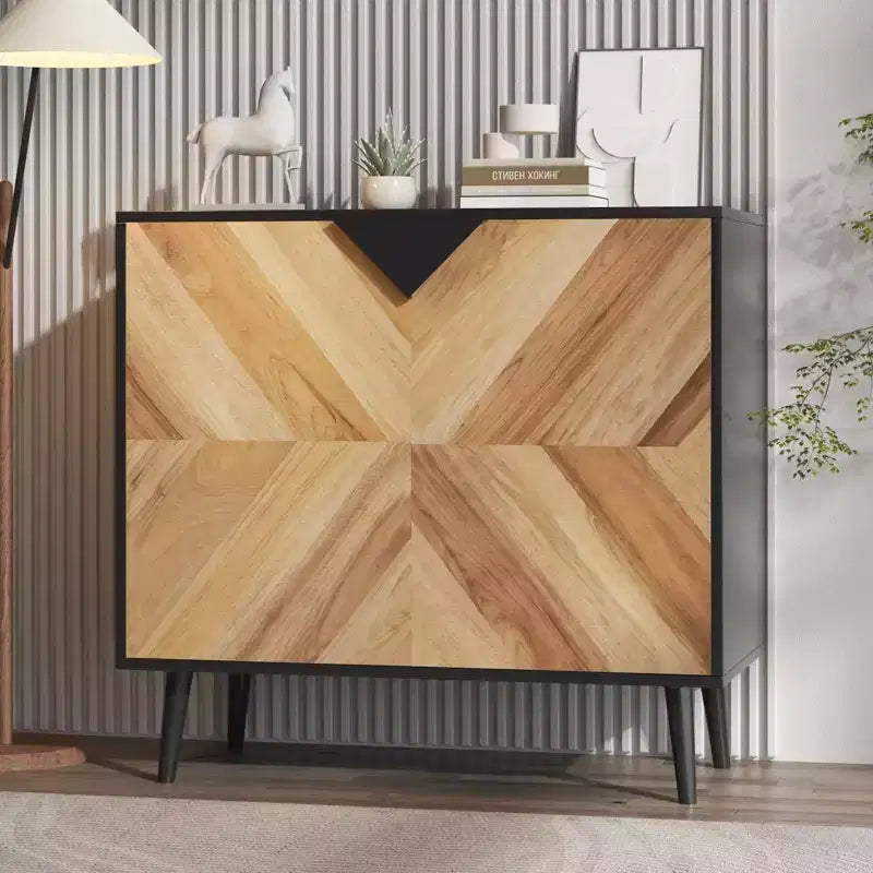 COZONY 31.5 Modern Storage Cabinet with Shelf & Doors, Black and Walnut Grain Sideboard Buffet for Dining Room, Living Room, Entryway