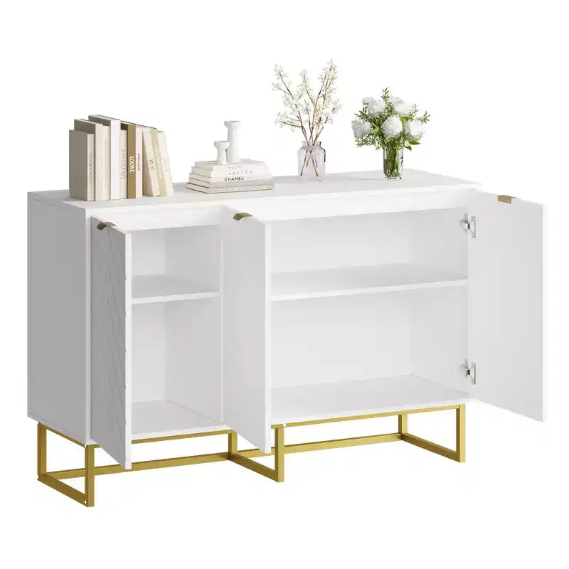31.5 In Modern Sideboard Buffet Cabinet,Wood Accent Storage Cabinet with Herringbone Doors & Shelf,Credenza Console Table for Dining Room Living Room