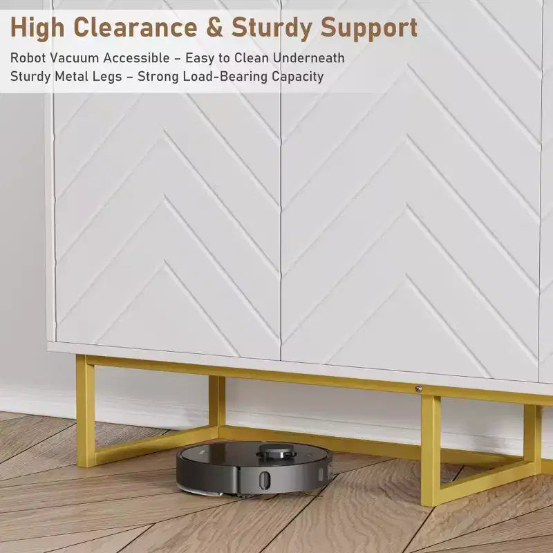 31.5 In Modern Sideboard Buffet Cabinet,Wood Accent Storage Cabinet with Herringbone Doors & Shelf,Credenza Console Table for Dining Room Living Room