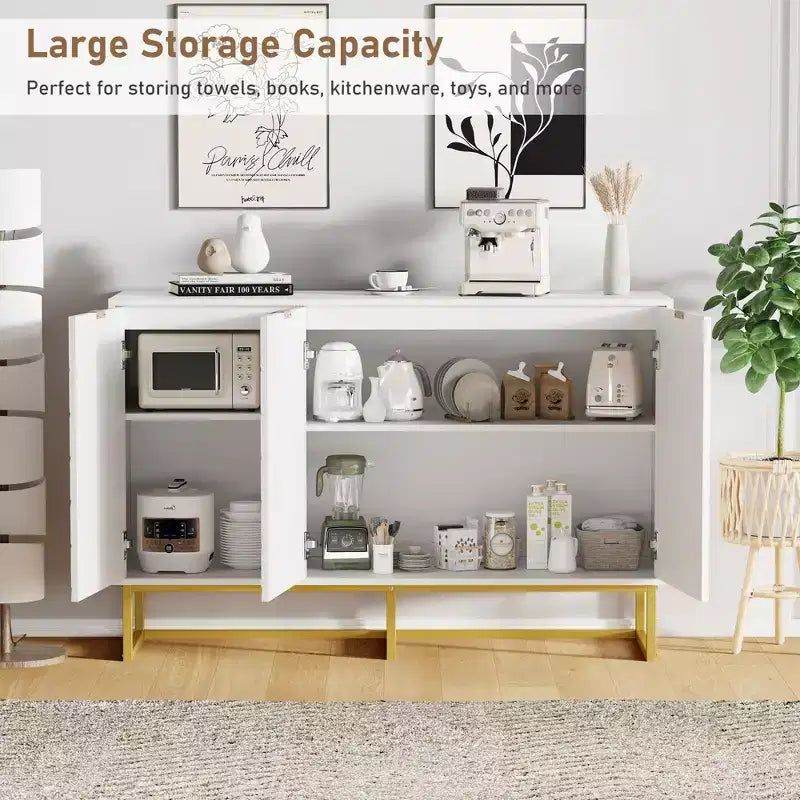 31.5 In Modern Sideboard Buffet Cabinet,Wood Accent Storage Cabinet with Herringbone Doors & Shelf,Credenza Console Table for Dining Room Living Room