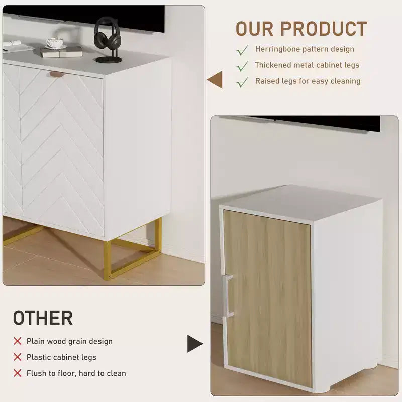 31.5 In Modern Sideboard Buffet Cabinet,Wood Accent Storage Cabinet with Herringbone Doors & Shelf,Credenza Console Table for Dining Room Living Room
