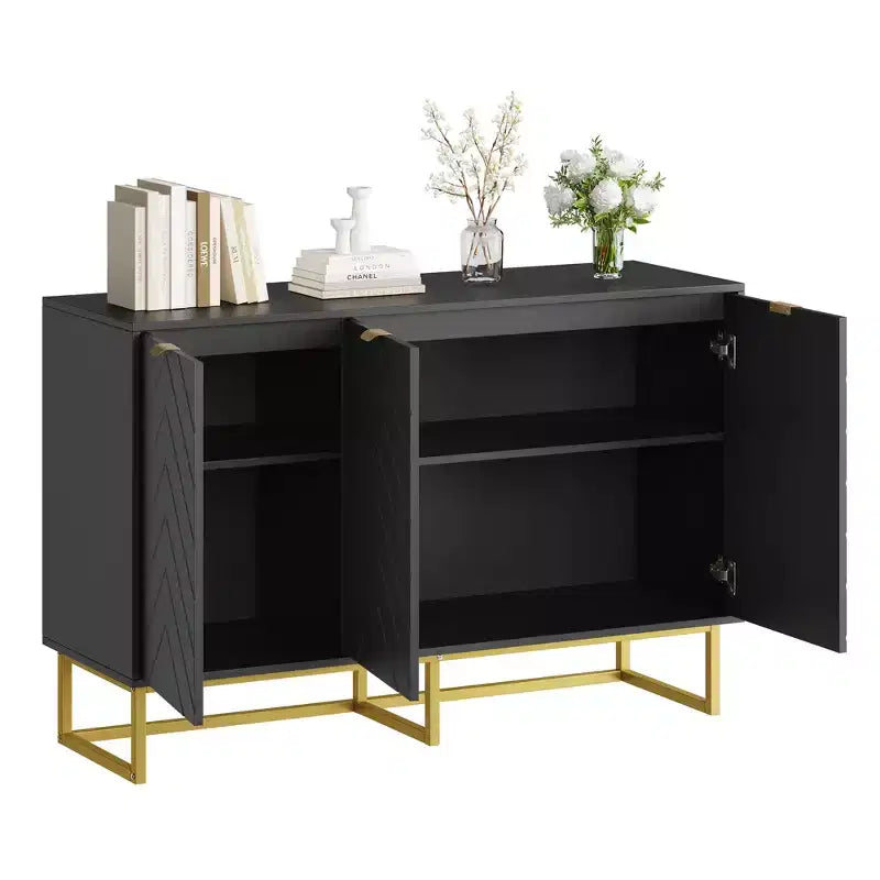 31.5 In Modern Sideboard Buffet Cabinet,Wood Accent Storage Cabinet with Herringbone Doors & Shelf,Credenza Console Table for Dining Room Living Room