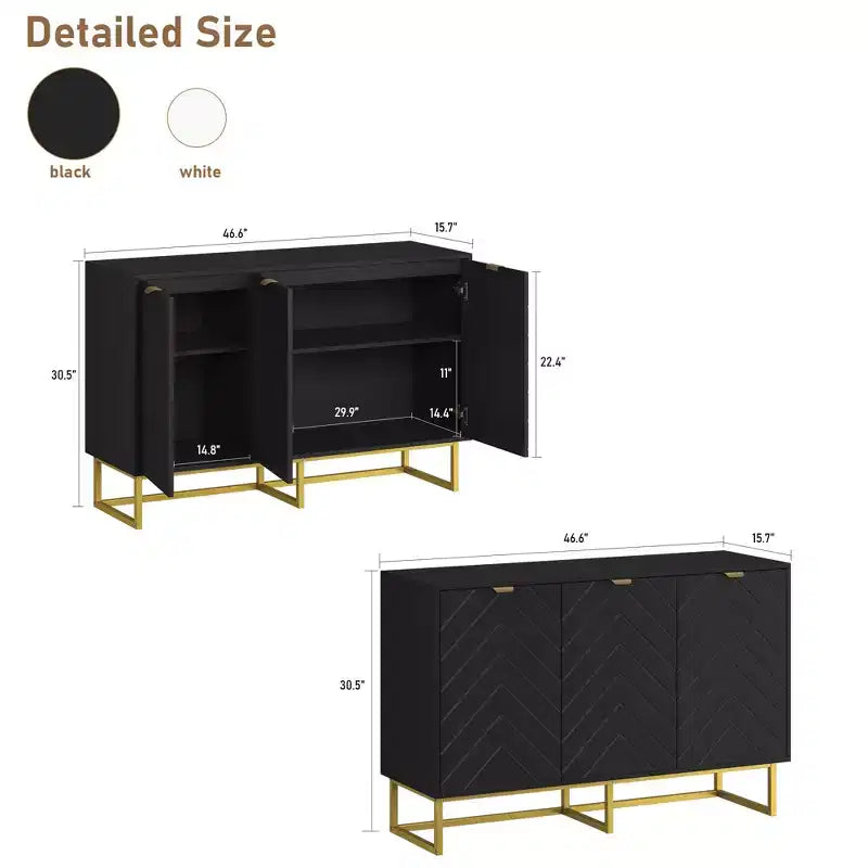 31.5 In Modern Sideboard Buffet Cabinet,Wood Accent Storage Cabinet with Herringbone Doors & Shelf,Credenza Console Table for Dining Room Living Room