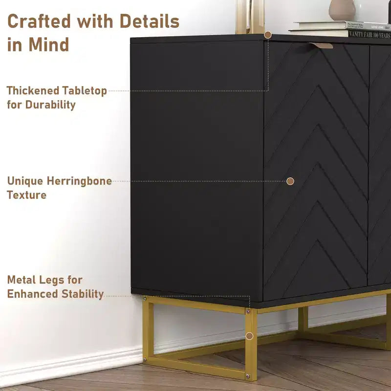 31.5 In Modern Sideboard Buffet Cabinet,Wood Accent Storage Cabinet with Herringbone Doors & Shelf,Credenza Console Table for Dining Room Living Room