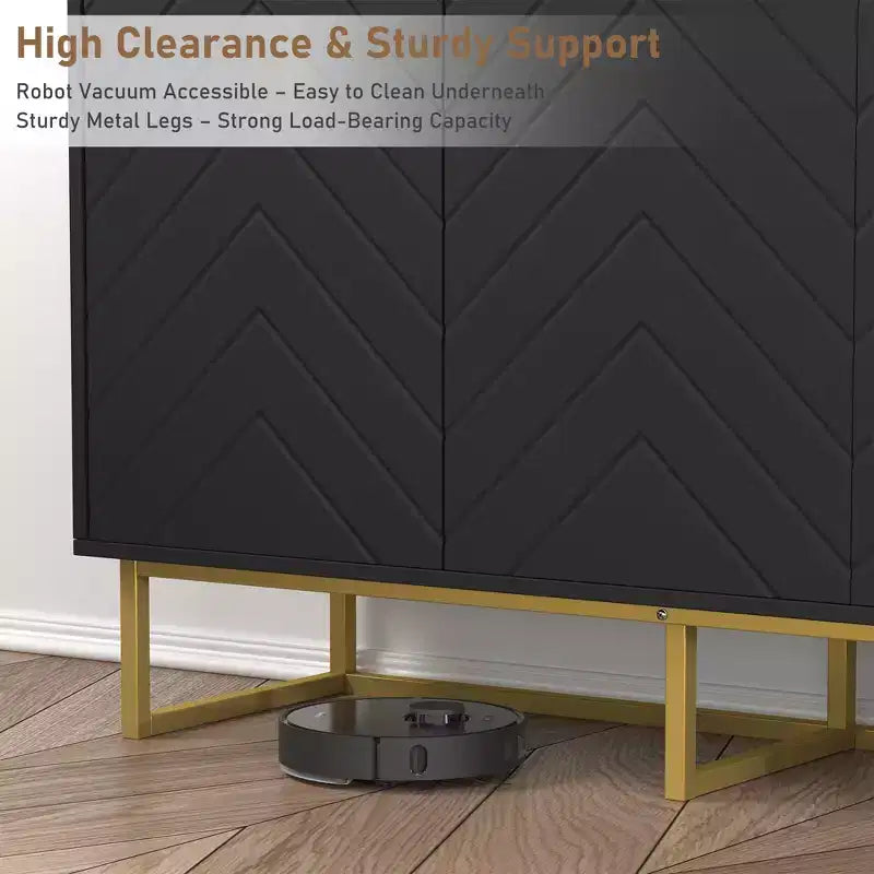 31.5 In Modern Sideboard Buffet Cabinet,Wood Accent Storage Cabinet with Herringbone Doors & Shelf,Credenza Console Table for Dining Room Living Room