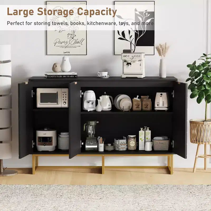 31.5 In Modern Sideboard Buffet Cabinet,Wood Accent Storage Cabinet with Herringbone Doors & Shelf,Credenza Console Table for Dining Room Living Room